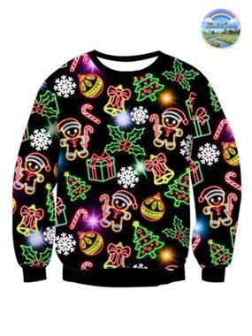 Ugly Christmas Sweatshirt 3D Print Pullover Crew Neck Holiday Party